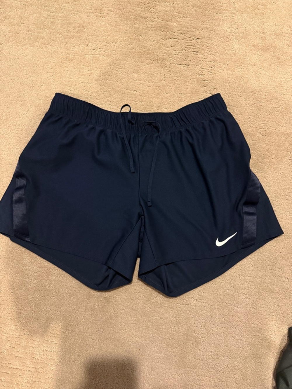Nike Dark Blue Women's Athletic Shorts with White Swoosh